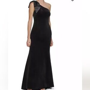 Eliza J One-Shoulder Velvet Bow Gown